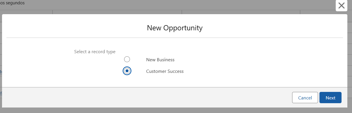 Selección de Record Type Customer Success