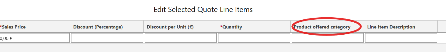 Campo Product Offered Category en Quote Lines